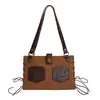 Transfronteiriça novo 2026 design de nicho color-blocking patchwork de jeans desgastado bolsa de ombro única bolsa de mão bolsa tiracolo moderna