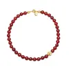Collar de Cuentas de Ágata Roja Simple con Bola Dorada, Temperamento de Alta Gama, Moda Versátil, Diseño Nicho, Cadena para Clavícula, Pulsera