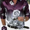 Moda Transfronteriza 2026 Camisa de Manga Larga para Hombre Cardigan con Estampado de Rosas Impresión 3D Trendy Casual Versátil
