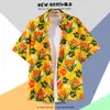 Camisa Floral Tailandesa de Playa para Hombre de Manga Corta Ins Guapo Verano Estilo Hong Kong Retro Hawaiana Seda de Hielo Camisa de Playa Moderna