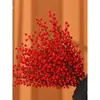 Flores Secas Frutas Vermelhas Flores Artificiais de Acácias Buquê Folhas de Eucalipto Ginkgo Decoração de Chão para Sala de Estar Arranjo de Flores Tecelagem
