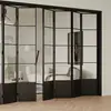 Porta Deslizante Dobrável Estilo Francês Retrô para Varanda, Divisória de Porta para Cozinha, Sala de Estar, Banheiro, Porta Deslizante de Liga de Magnésio Titânio