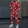 Conjunto de moletom com capuz 3D masculino de caimento solto para outono e inverno, estampa de Natal, conjunto esportivo de duas peças, estilo moderno de exportação transfronteiriça