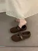 Zapatos Mary Jane de Gamuza Marrón de Boca Profunda y Punta Redonda para Mujer 2025 Otoño e Invierno Nuevos Zapatos de Algodón Birkenstock Retro con Forro de Lana