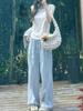 Pantalones de Verano 2025 150 Yamamoto para Mujer Bordado de Lazo Corto Caída Perezosa Adelgazante Casual de Pierna Ancha