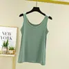 Verão e Outono Novo Colete Feminino de Algodão Amargo com Decote em U Cor Sólida Solto Para Usar por Cima Tamanho Grande Camiseta Base Interna Peça Única