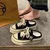 Estilo Wasteland 2026 Nuevos Zapatos de Lona de Suela Gruesa Cerrados a Medio Paso para Mujer, Zapatos Casuales Versátiles con Cordones para Mujer