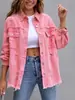 En stock 2025 Europa y Estados Unidos transfronterizo nuevo casual largo abrigo de mezclilla mujer holgado agujero costura chaqueta