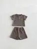 Conjunto de Shorts de Manga Corta Estilo Coreano de Verano para Niños y Niñas, Conjunto Casual Delgado de Dos Piezas de Oso Waffle para Bebés
