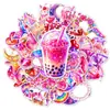 50 pegatinas caricaturescas brillantes y coquetas estilo Y2K en rosa y morado con unicornio soñador, castillo de diamantes, elementos dulces y geniales