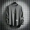 Moletom Fitness Masculino Outono e Inverno Manga Longa Solto Tendência Jaqueta de Treino Esportivo Top Casual para Corrida Bainha Curva