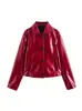 Chaqueta Versátil de Cuero Sintético con Bolsillos, Solapa y Botonadura Única, Manga Larga 2025 Primavera Europea y Americana Transfronteriza para Mujer, Abrigo Corto Holgado
