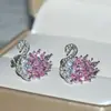 Pendientes de plata con forma de cisne y circonita de diamante púrpura platino para desear en la frontera, moda, microincrustación, joyería para orejas de alta gama versátil