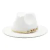 Comercio exterior transfronterizo Cadena blanca sombrero de jazz retro para hombres y mujeres Versátil británico fiesta Carnaval sombrero de copa de ala plana sombrero de fieltro
