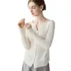 Bai Cai Rong 100% Caxemira Pura Outono/Inverno Novo Cardigan de Tricô com Gola V Canelado Suéter de Tricô Jaqueta Slim-fit com Botões