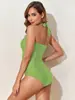 Traje de baño de una pieza con cuello halter transfronterizo europeo y americano para mujer, cuello cuadrado, fruncido, que oculta el abdomen, adelgazante, tankini conservador, traje de baño para viajes y vacaciones