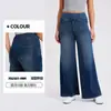Calças Jeans de Yoga de Cintura Alta com Bigodes Europeias e Americanas para Mulheres, Cross-Border Alta Elasticidade Emagrecedoras Soltas Bolso Perna Larga Casuais