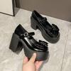 Zapatos Mary Jane de Tacón Grueso de Tacón Alto para Mujer 2025 Nuevos Otoño e Invierno Estilo Preppy Zapatos Negros Bailarinas Planas con Lazo para Mujer