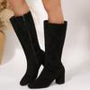 Exportación Transfronteriza Otoño e Invierno Nuevas Botas Altas de Tubo Ancho con Punta Fina y Tacón Grueso Estilo Pasarela Adelgazantes