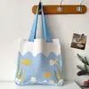 Bolsa de Lona Versátil com Tema Oceânico para Estudantes, Nova Bolsa de Ombro Fofa de Desenho Animado com Design de Polvo, Casual de Tricô Estilo Coreano