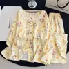 [Algodón nube de alta calidad] Conjunto de pijama largo de manga larga, cuello redondo, con ribete de encaje, talla grande para mujer, adecuado para usar como ropa de estar