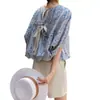 Nuevos Tops de Verano que Cubren el Vientre para Mujer, Refrescantes y de Corte Amplio con Mangas Murciélago, Moño de Atar en la Espalda, Camisas Estampadas