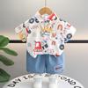 Conjunto de camisa de escavadeira para meninos 2024 novo verão infantil estilo ocidental manga curta roupas bebê verão camisa roupas infantis