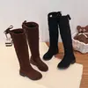 Botas Largas Versátiles para Niñas 2026 Otoño/Invierno Nueva Moda Botas Altas de Caballero Negro Tacón Medio Grueso Botas Elásticas Ajustadas