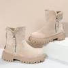Botas de Nieve Cortas para Mujer Estilo Transfronterizo Nuevo con Forro de Lana, Engrosadas para Calidez, Parte Superior de Tela, Cremallera Lateral, Punta Redonda, Talla Grande Botas Cortas 44