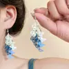 Estilo Férias na Praia~Brincos com Borla de Estrela do Mar e Concha, Design Nicho Retrô, Únicos, Doces, Delicados e Lindos Brincos