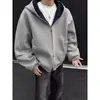 Sudadera Pesada de Doble Cremallera Talla Grande para Hombre, Otoño e Invierno, Chaqueta Cardigan Estructurada Estilo Americano Cleanfit, Chaqueta Oversize