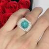Taobao live tremolo joias rigorosamente selecionadas incrustadas com oito corações e oito flechas zircônio azul e verde imitação anel de diamante Maldivas Mosan