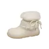 Moda Estilo Retro Color Puro Encaje Lazo Forrado de Felpa Cálidas Botas de Nieve para Mujer 2025 Invierno Nuevo Punta Redonda Botas de Moda