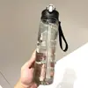 Copo Espacial Transfronteiriço com Escala, Canudo, Garrafa de Água Esportiva Transparente com Alça, Copo de Plástico Portátil, Garrafa de Água com Tampa
