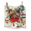 Bufanda Cuadrada de Seda y Lana Otoño/Invierno 2026, Doble Cara, Dos Tonos, Bufanda de Seda y Lana con Carruaje Vintage, Bufanda Decorativa de Cuello de Alta Gama para Mujer