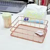 Cesta de Armazenamento de Ferro Estilo Simples e Luxuoso, Cesta de Armazenamento de Metal com Fundo de Tela para Mesa, Cesta de Armazenamento de Metal Criativa