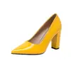 228-146Dx Comercio Exterior Transfronterizo Zapatos de Tacón Alto Boca Baja Exterior Individual Zapatos Europeos y Americanos Mujer Piel Charol Punta Fina Tacón Grueso Talla Grande 43