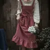 Estilo Francês Retro Estilo Pastoral Temperamento Artístico Avental Doméstico Cozinha Avental à Prova de Óleo Estilo Nórdico Avental de Cor Sólida
