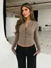 Cardigã Longo de Tricô Transfronteiriço Europeu e Americano 2025 Outono e Inverno Novo Cardigã de Tricô Base Slim Fit para Mulheres