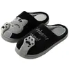 Pantuflas de Peluche Unisex para Casa, Pantuflas de Interior de Punta Cerrada con Aplicaciones de Gato de Dibujos Animados y Huella