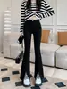 Jeans acampanados de pierna dividida para mujer, nueva colección primavera/otoño 2026, de cintura alta, adelgazantes, para figuras petite (150 cm), pantalones acampanados negros