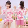 Pijamas de Menino Verão Fino Manga Curta Meninas e Meninos Estilo Verão 2024 Novo Conjunto Juvenil para Usar em Casa