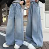Pantalones de Niña Transfronterizos Jeans de Primavera 2025 Nuevo Estilo Pantalones de Pierna Ancha Rectos de Patchwork de Primavera y Otoño para Niños Modernos