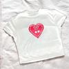 Moda High Street Verano y Otoño Estilo Europeo y Americano Corazón Estampado Cuello Redondo Jersey Ombligo Sexy Camiseta Corta de Mujer