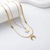 Collar de acero de titanio de doble capa Mang Xing Moon para hombre, accesorios sencillos, cadena de serpiente plana, diseño de nicho apilado, joyería de estilo europeo y americano.