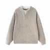 Suéter Pulóver Yidao Vintage 2026 Otoño Nuevo Retro Americano Ajuste Holgado Parche de Dos Piezas Falsas Cuello en V Tejido de Punto Trenzado