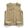 Verão Tooling Simples Colete Masculino Estilo Japonês Moda Marca Fina Solta Multi-Bolso Nova Jaqueta Colete Sem Mangas