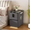 Mesita de noche inteligente, multifuncional, de alta gama, sin instalación, con regleta, cerradura de contraseña, carga inalámbrica, mesita de noche de cuero para dormitorio