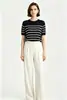 Roupa feminina cosplay Tencel clássica listrada em preto e branco manga curta feminina verão gola redonda solta casual afina tricô top feminino