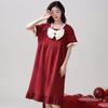 Pijama Rojo Waffled de Algodón Puro Verano 2025 Ropa de Casa Camisón de Manga Corta de Longitud Media para Mujer Año de Vida Matrimonial